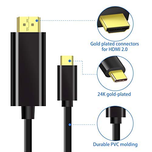 USB C to HDMI Cable 6 Feet 4K@60Hz Thunderbolt 3 to HDMI Compatible with MacBook Pro 2018 2019 iPad Pro MacBook Air 2018 2019 Surface Book 2 iMac ChromeBook Galaxy S9