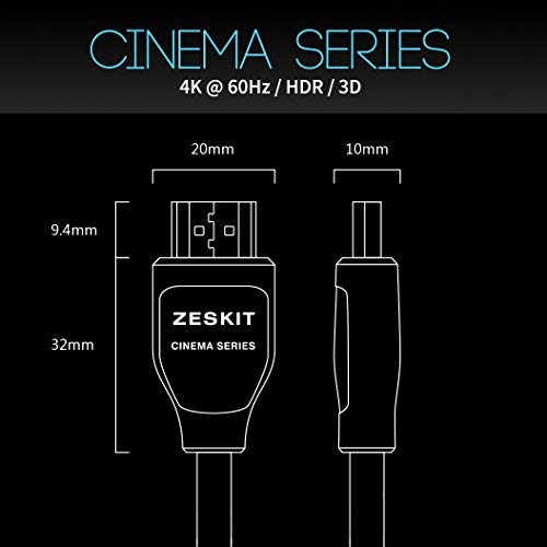 Zeskit HDMI Cable 3ft/ 1m (4K 60Hz HDR UHD 4:4:4 HDCP 2.2) HDMI 2.0 High Speed 18Gbps - 3D ARC Ethernet 2160p 1080p - Compatible with Samsung Xbox Playstation PS3 PS4 nVidia Apple TV Fire TV Netflix