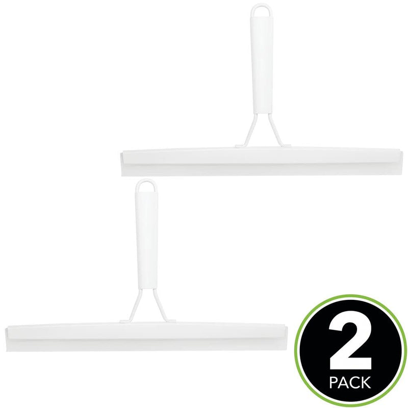 mDesign Metal Bathroom Shower Squeegee For Shower Door, Windows, Mirrors - Includes Suction Cup Hanging Hook - 2 Pack - White