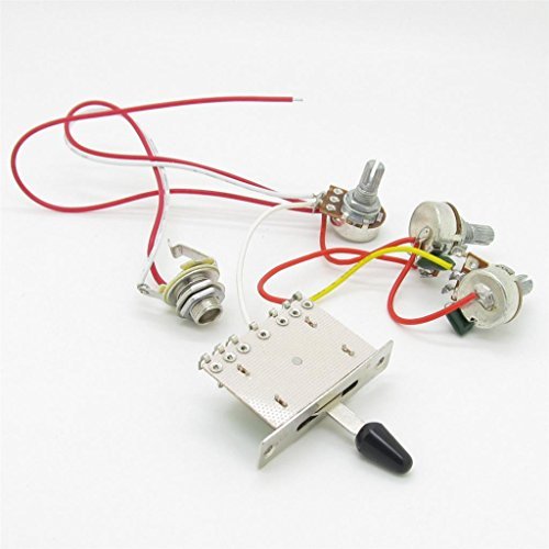 Pxyelec Wiring Harness Prewired 3x 500k Pots 1 Volume 2 Tone Control Knobs 5 Way Switch for Strat Guitar