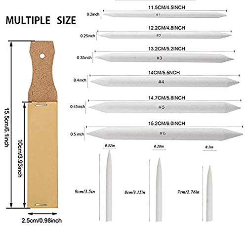 Norocme 12 PCS Blending Stumps and Tortillions Paper Art Blenders with Sandpaper Pencil Sharpener Pointer for Student Artist Charcoal Sketch Drawing Tools