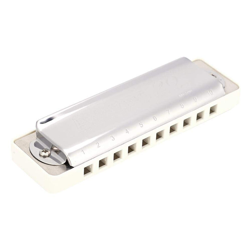 KONGSHENG AM-20D Key of C Phosphor Bronze Reed 10 Hole 20 Tone Blues Harmonica Suitable for Beginners, Kids and Adults.(white) white