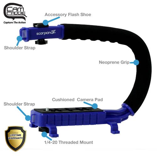 Cam Caddie Scorpion Jr. Limited Edition Collapsible Stabilizing Camera/Smartphone Handle w/Hot Shoe Mount - Blue