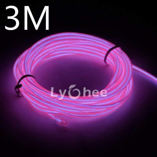 Lychee Neon Light El Wire with Battery Pack Neon Glowing Strobing Electroluminescent Wire for Car Dance Party Wedding Festival Decoration (Pink, 3m 9ft)