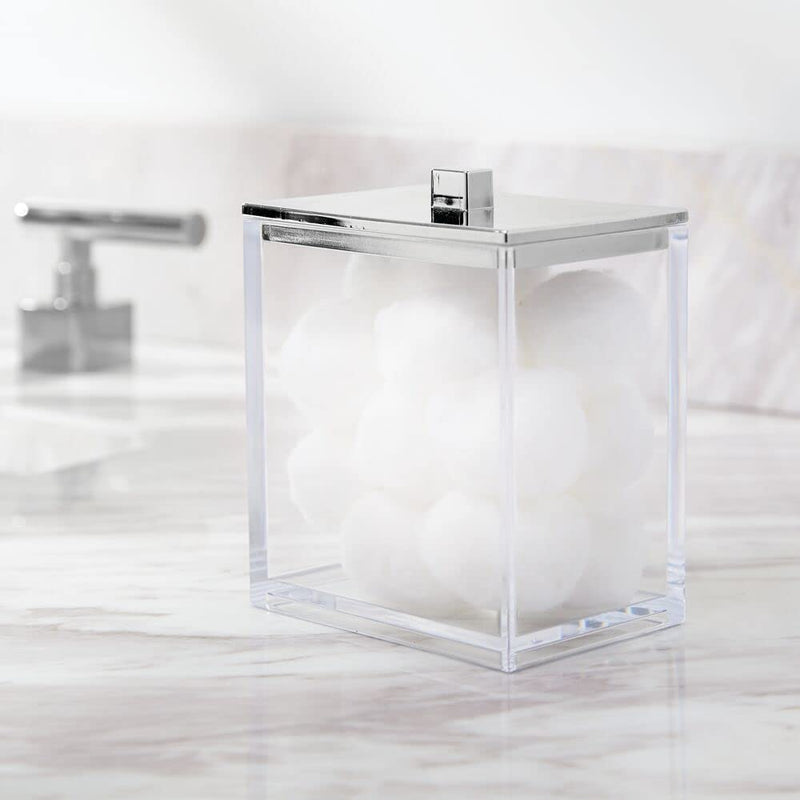 mDesign Plastic Bathroom Storage Jars, Vanity Decor Accessory, Countertop Organizers; Soap Dispenser, Toothbrush Holder, Toothpaste Caddy, Rinsing Cup; Lumiere Collection - Set of 4 - Clear/Chrome