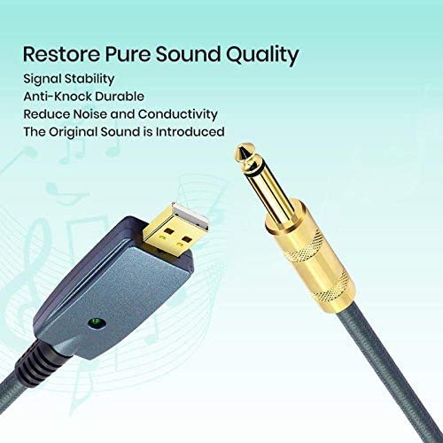 MeloAudio USB to Guitar Cable, USB Interface Male to 6.55mm Jack Electric Guitar Accessories, Computer Audio Connector Cord Adapter for Music Instrument 3M 10FT