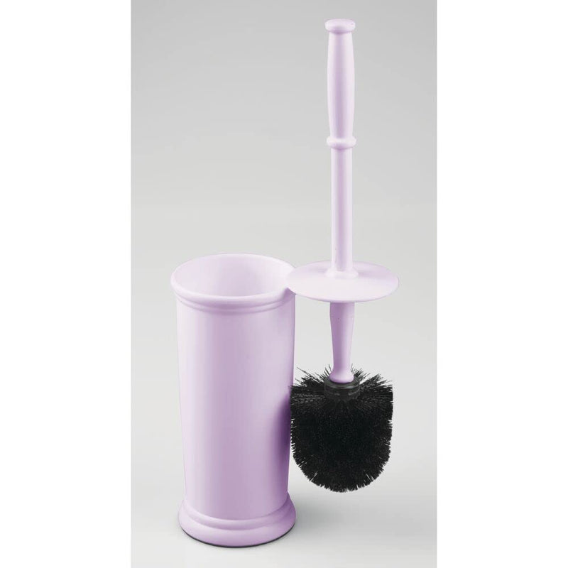 mDesign Compact Freestanding Plastic Toilet Bowl Brush and Holder for Bathroom Storage and Organization - Space Saving, Sturdy, Deep Cleaning, Covered Brush - Light Purple