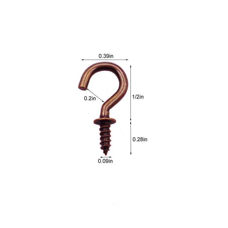 IDEALSV 100 Pcs 1/2 Inch Small Screw Hooks Cup Hook Screw-in Lights Hooks Jewelry Hooks Red Bronze