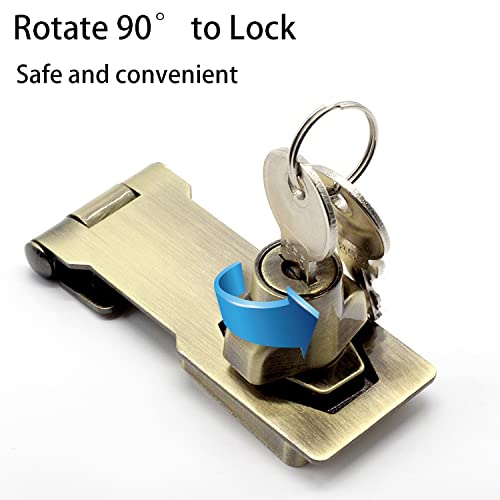 2 Packs Keyed Hasp Locks Twist Knob Keyed Locking Hasp for Small Doors, Cabinets and More,Stainless Steel Steel, Hasp Lock Catch Latch Safety Lock Door Lock with Keys (3inch, Bronze) 3inch