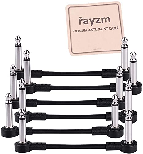 Rayzm Guitar Patch Cable, 6.35mm Angled Instrument Jumper Cable for Guitar/Bass Effects Pedals, 5cm Pedal-Board Jumper Cables (6-Pack, Black ) 6-Pack,5cm