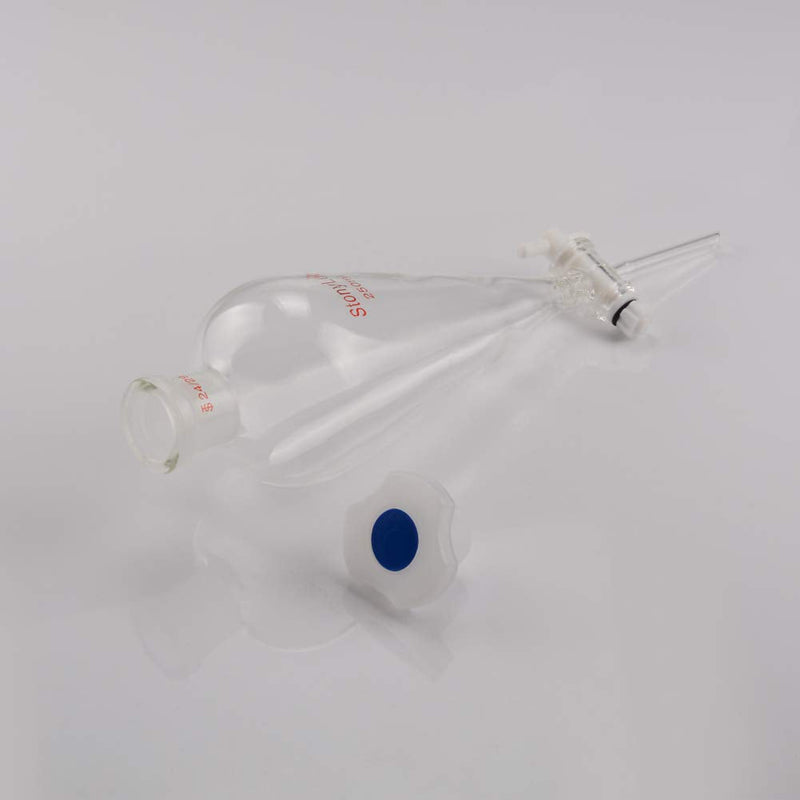 StonyLab Borosilicate Glass 250ml Heavy Wall Conical Separatory Funnel with 24/29 Joints and PTFE Stopcock - 250ml 250 mL