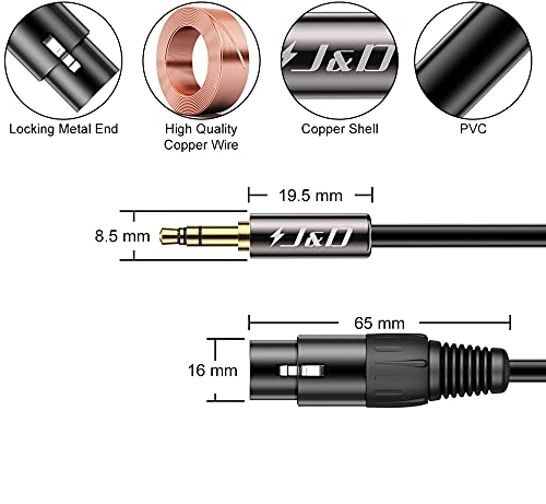 J&D XLR to 3.5mm Microphone Cable, PVC Shelled XLR Female to 3.5mm 1/8 inch TRS Male Balanced Cable XLR to TRS 1/8 inch Adapter for DSLR Camera Smartphone Laptop, Computer Recording Device, 4.5 Meter 4.5 Meter