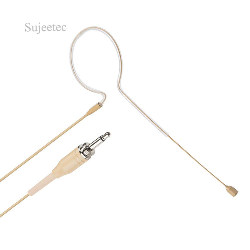 [AUSTRALIA] - Sujeetec Pro Earset Microphone Headset Headworn Microphone Over Ear Condenser Mic for Wireless System Bodypack Transmitter, Ideal for Singing, Presentation, Churches, Lectures – Beige 3.5mm Male Screw Lock Plug 