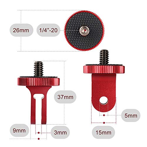 HSU Aluminum 1/4 inch 20 Camera Mount with Aluminum Thumbscrew, Tripod Adapter Compatible with GoPro Hero, Sony, Xiaomi Yi AKASO Campark and Other Action Cameras (Red) 1/4 inch 20 Camera Mount + screw(Red)