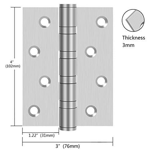 Hommyzone 304 Stainless Steel Door Hinges 4 Inch, 4’’x 3’’ Ball Bearing Hinge with Square Corners, Interior and Exterior Door Hinges Pack of 2 (Silver) Silver