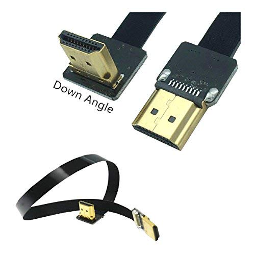FPV HDMI Cable, Kework 20cm FPV HDMI Slim Flat Cable, 90 Degree Downward Standard HDMI Male Interface to Standard HDMI Male Interface for RED BMCC FS7 C300 (Single Downward) Single Downward