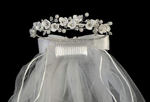[AUSTRALIA] - Swea Pea & Lilli Girls First Communion Veil - White Holy 1st Communion Headpiece with Comb and Flowers 