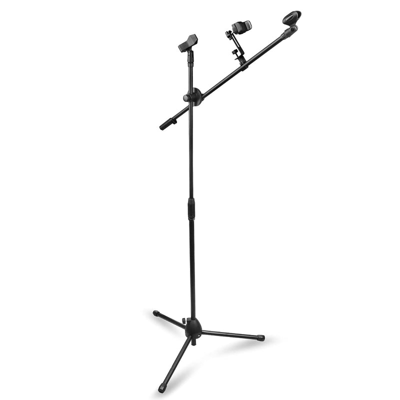 Depusheng Microphone Tripod Stand Boom Floor Model Adjustable Height Light Weight Heavy Duty Collapsible with 2 Mic Clip Holders