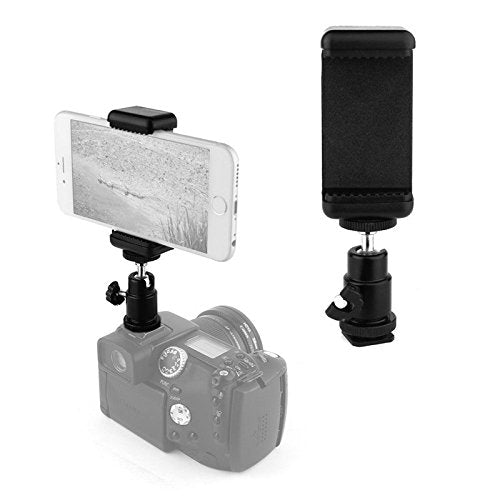 [AUSTRALIA] - 360° Ball Head Hot Shoe Adapter Mount + Cell Phone Holder Clip for DSLR Camera 