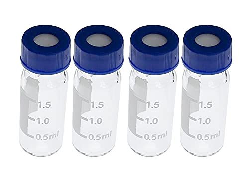 MUHWA 100pcs HPLC Vials with 2 Racks, 2ml Lab Autosampler Vials with Rack, Vials with Writing Area and Graduations, Screw Cap, White PTFE and Red Silicone Septa (Clear) Clear