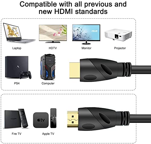 4K HDMI Cable - Rommisie (HDMI 2.0,18Gbps) Ultra High Speed Gold Plated Connectors,Ethernet Audio Return,Video 4K,FullHD1080p 3D Compatible with Xbox Playstation Arc PS3 PS4 PS9 PC HDTV (6.6FT, Black) 6.6FT