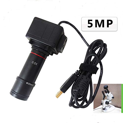 HAYEAR 5 Megapixel USB Digital Industrial Camera with 0.5X Eyepiece Lens 30/30.5mm Adapter for Stereo Biological Microscope; Support Windows 7/8/10, Mac, Linux