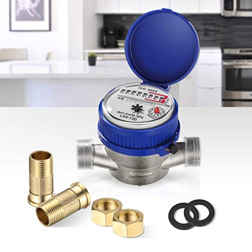 15mm 1/2 inch Cold Water Meter with Fittings for Garden & Home Usage Metering Applications Gardening Accessories