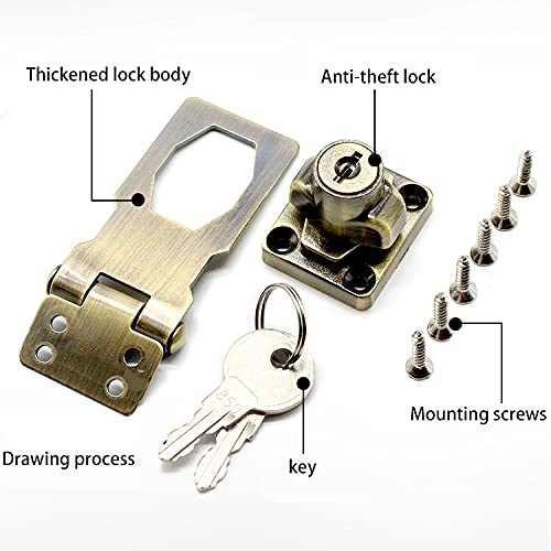 2 Packs Keyed Hasp Locks Twist Knob Keyed Locking Hasp for Small Doors, Cabinets and More,Stainless Steel Steel, Hasp Lock Catch Latch Safety Lock Door Lock with Keys (4inch, Bronze) 4inch