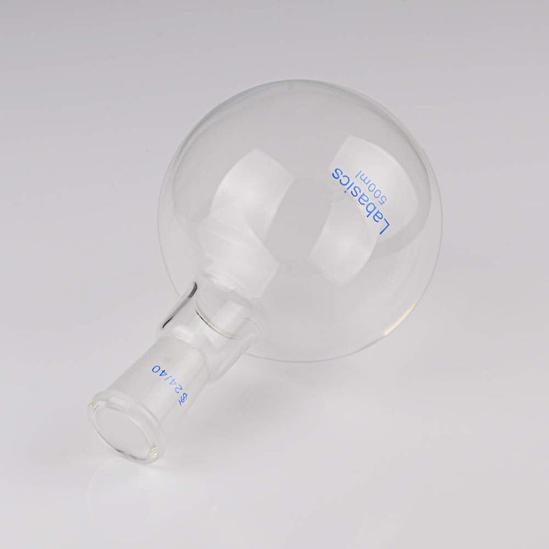 Labasics Glass 500ml Single Neck One Neck Round Bottom Flask RBF, with 24/40 Standard Taper Outer Joint, 500ml 500 ml