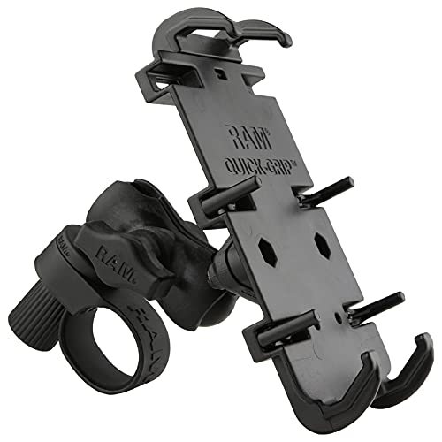 RAM MOUNTS Quick-Grip Phone Mount with RAM Tough-Strap Handlebar Base for Bikes and Motorcycle Handlebars Large Phones