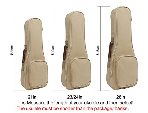 HOT SEAL 10MM Leather Handles Thick Durable Colorful Ukulele Case Bag with Storage (21in, Beige) 21in