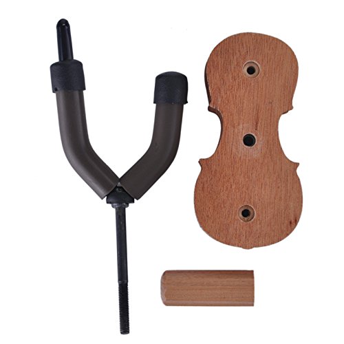 NUZAMAS Violin Hanger, Holder, Violin hook with Bow Hanger Wall Mounted Hardwood Made for Home & Studio