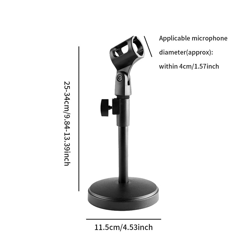 FDKJOK Desktop Microphone Stand, Upgraded Adjustable Height Table Mic Stand with Non-Slip Metal Base, Microphone Stand Clip for Live Broadcast Black
