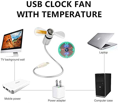 New USB Clock Fan with Real Time Clock and Temperature Display Function,Silver,1 Year Warranty (Temperature and Clock)