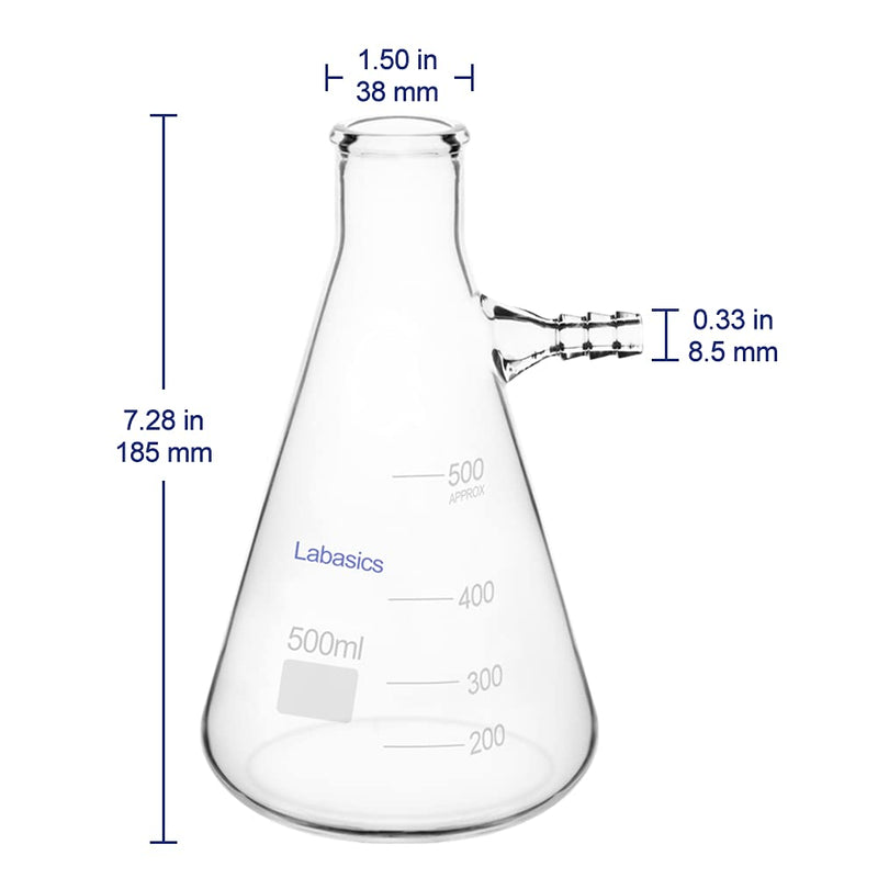 Labasics Glass 500 ml Heavy Wall Borosilicate Glass Filtering Flask, Bolt Neck with Tubulation, 500 ml
