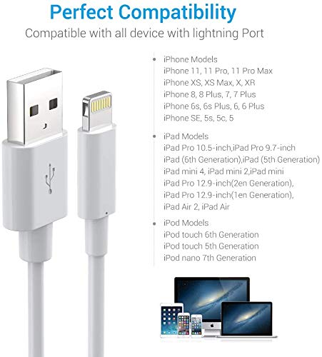 2Pack Apple Original Charger [Apple MFi Certified] Lightning to USB Cable Compatible iPhone Xs Max/Xr/Xs/X/8/7/6s/6plus/5s,iPad Pro/Air/Mini,iPod Touch(White 1M/3.3FT) Original Certified