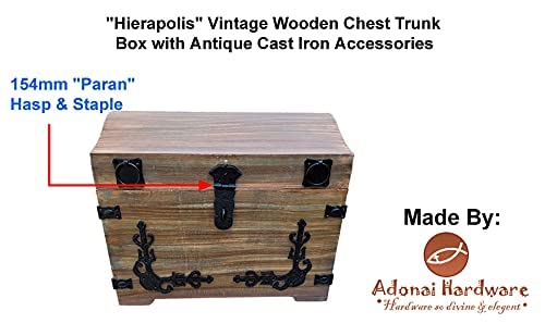 Adonai Hardware"Paran" Heavy Duty Antique Cast Iron Safety Locking Hasp and Staple (6" x 1 Pack, Matte Black) for Vintage Pirates Treasure Chest, Trunk, Wooden Jewelry Box, Cases, Furniture and Sheds 6 Inch x 1 Pack Matte Black Powder Coated