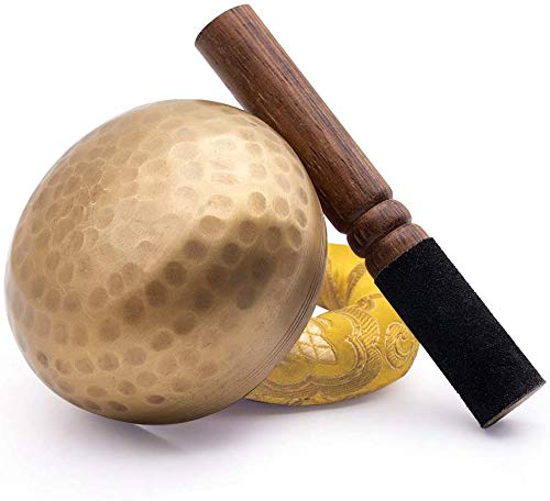 Tibetan Singing Bowl for Meditation - HandCrafted Antique Tibetan Singing Bowl Set - Great for Meditation, Healing Relaxation Therapy, Stress & Anxiety Relief, Chakra Healing (3.5 Inch) (Hammered)