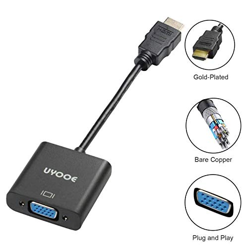 UYOOE HDMI to VGA Adapter 1080P Converter, HDMI Male to VGA Female Video Adaptor Cable for PC, Laptop, DVD, Projector, Ultrabook, Raspberry Pi, Chromebook - Black