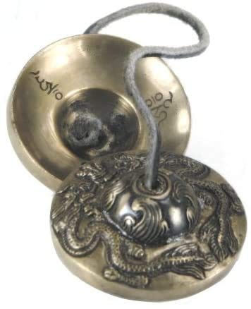 Nirvana Class Tingsha Cymbals Tibetan Lucky Symbol Embossed Meditation Yoga Bell Chimes (Medium, Silver Vajra Symbol)