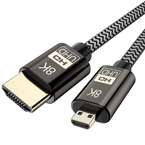 Cablecc Micro HDMI to HDMI 2.1 Ultra-HD UHD 8K 60hz 4K 120hz Cable 48Gbs HDMI Cord for Camera Tablet 1M