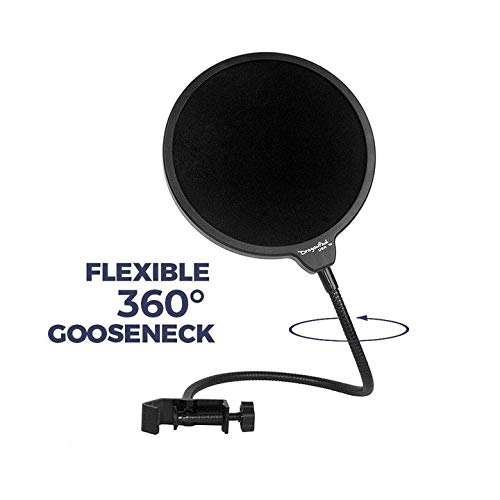Dragonpad USA Microphone Pop Filter, for Blue Yeti, Blue Snowball - Flexible Gooseneck Microphone Mount and Double Layer Sound Shield Guard Windscreen