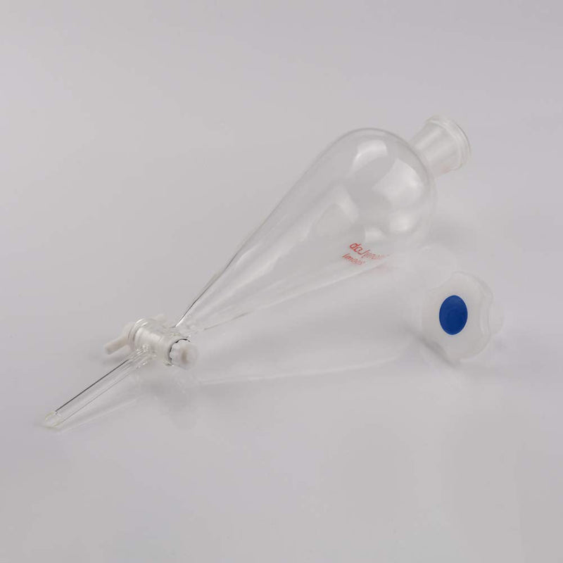 StonyLab Borosilicate Glass 250ml Heavy Wall Conical Separatory Funnel with 24/29 Joints and PTFE Stopcock - 250ml 250 mL