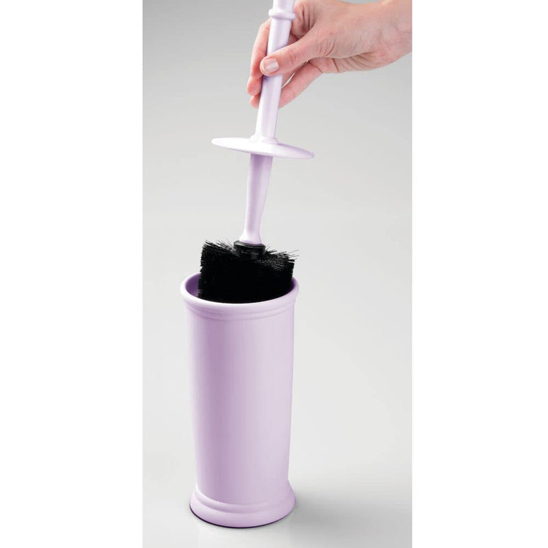 mDesign Compact Freestanding Plastic Toilet Bowl Brush and Holder for Bathroom Storage and Organization - Space Saving, Sturdy, Deep Cleaning, Covered Brush - Light Purple