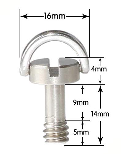 1/4" D-Ring SS Screw w Slot Head Long 14mm Shaft Tripod QR for QR Plate Stainless Steel (5)