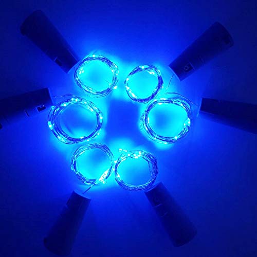 LoveNite Wine Bottle Lights with Cork, 6 Pack Battery Operated 15 LED Cork Shape Silver Wire Colorful Fairy Mini String Lights for DIY, Party, Decor, Christmas, Halloween,Wedding (Blue) Blue