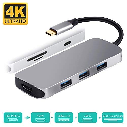 USB C to HDMI Adapter, USB Type C Hub HDMI 4K with PD+3USB3.0+SD/TF Card Reader 7 in 1 Multiport Compatible with MacBook Pro 2018/2017/2016, Samsung Galaxy Note 8/Note 9/S8/S8+/S9/S9+ HDMI+3XUSB 3.0+SD/CF Card+PD Ports