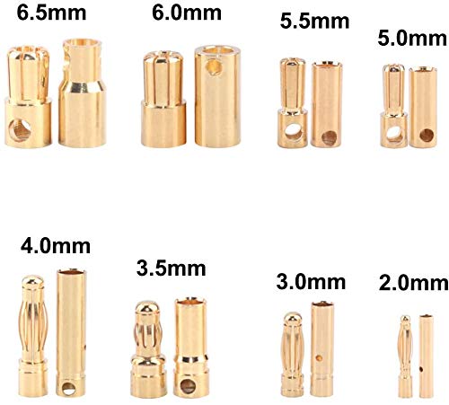 Youme 20 Pairs 6.5mm Gold Banana Bullet Connector Plug for RC Lipo Battery