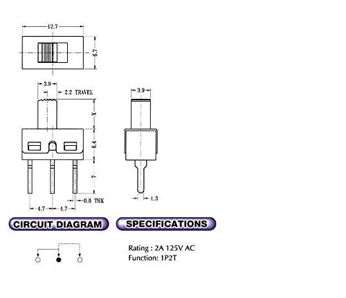 Cylewet 20Pcs 5mm High Knob Vertical Slide Switch 3 Pin 2 Position 1P2T SPDT Panel (Pack of 20) CYT1107