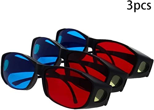 Heyiarbeit 3pcs Red-Blue 3D Glasses Plastic Frame Black Resin Lens 3D Movie Game-Extra Upgrade Style